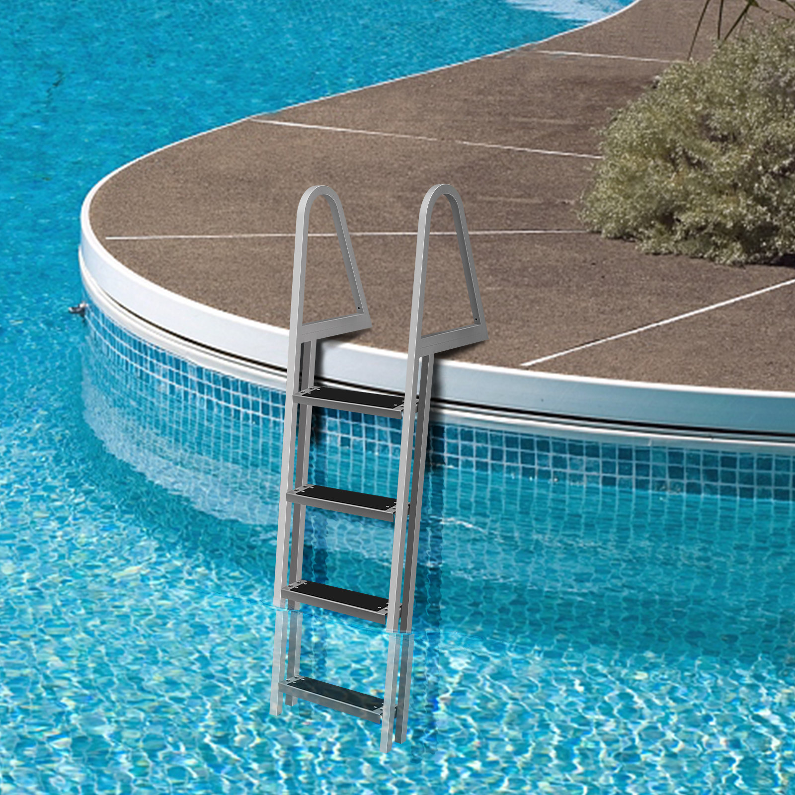 WFX Utility™ 4 Step Removable Dock Ladder With Rubber Mat, Pontoon Boat Ladder With Mounting