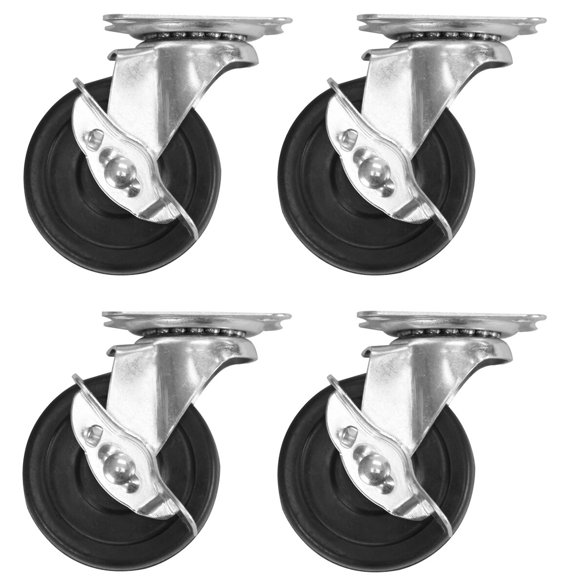 Box of 4 Wide Wheel  Casters Ball Bearing Swivel  total height 3 inches
