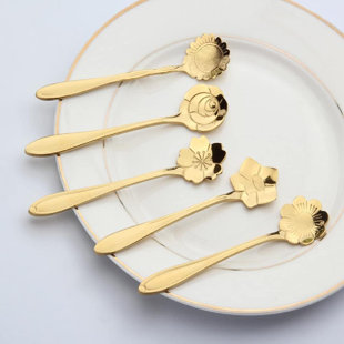 NEW Ice Cream Coffee Spoon Cocktail Mixer Scoop Stirring Spoon,Gold 