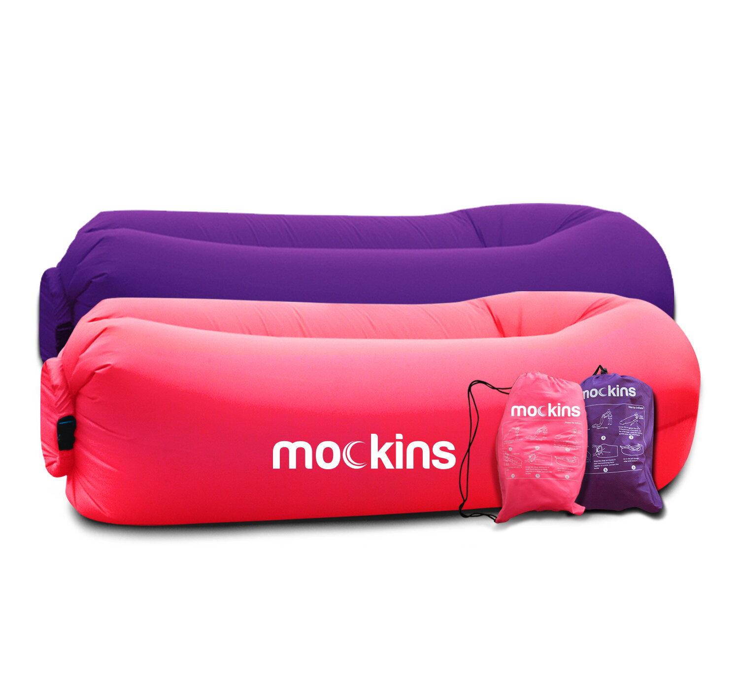Details about   Mockins Inflatable Red Blow Up Lounger Beach Chair Sofa With Travel Bag Pockets 