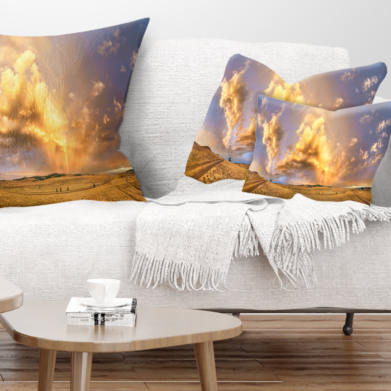East Urban Home Landscape Rainbow At Sunset After Storm Lumbar Pillow Wayfair