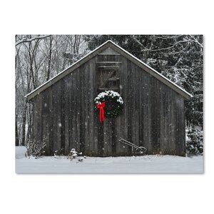 Christmas Barn in the Snow Framed Photo Graphic Print on Canvas