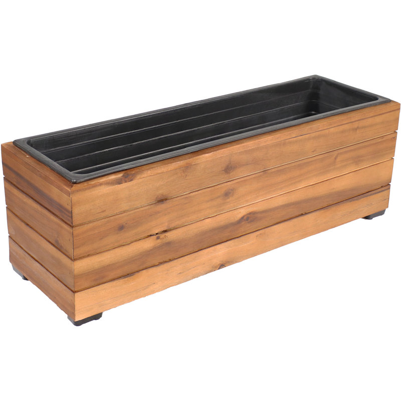 Brance Rectangular Acacia Wood Planter Box with Plastic Liner - 24.25" x 7.75" x 8.5"  Color: Brown