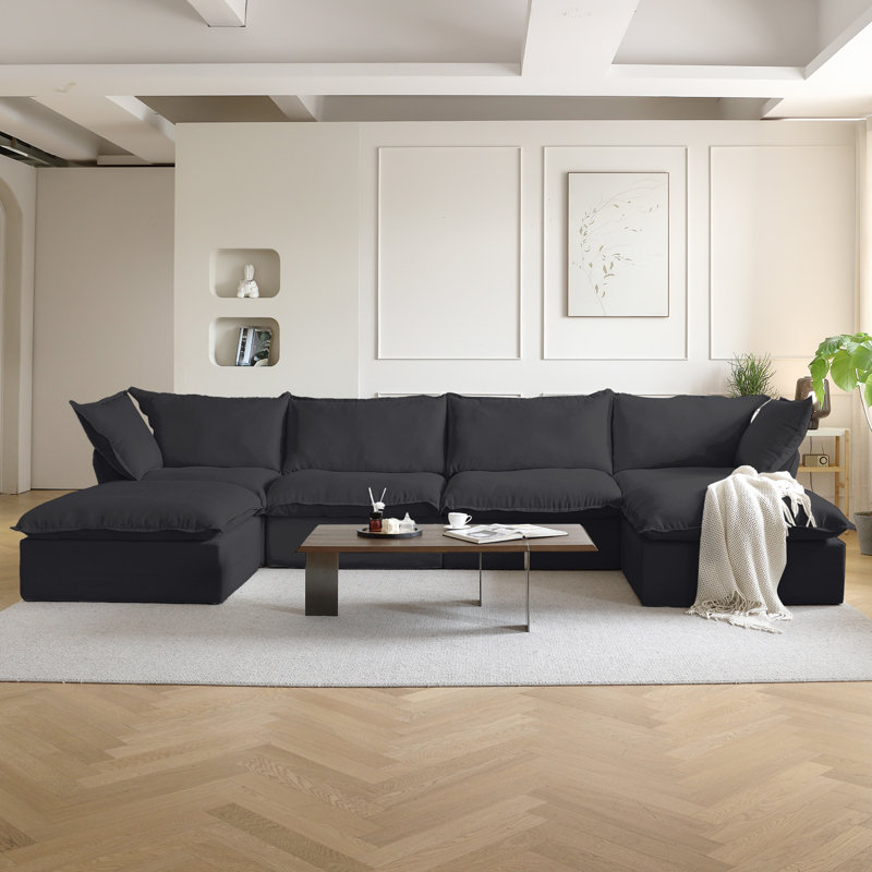 Damyn 6 - Piece Upholstered Sectional Body Fabric: Dark Charcoal Linen blend. incomplete. part of a set  