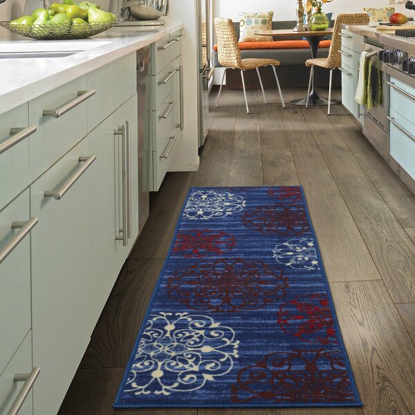 Winston Porter Tailynn Modern Floral Blue/Red Area Rug & Reviews | Wayfair