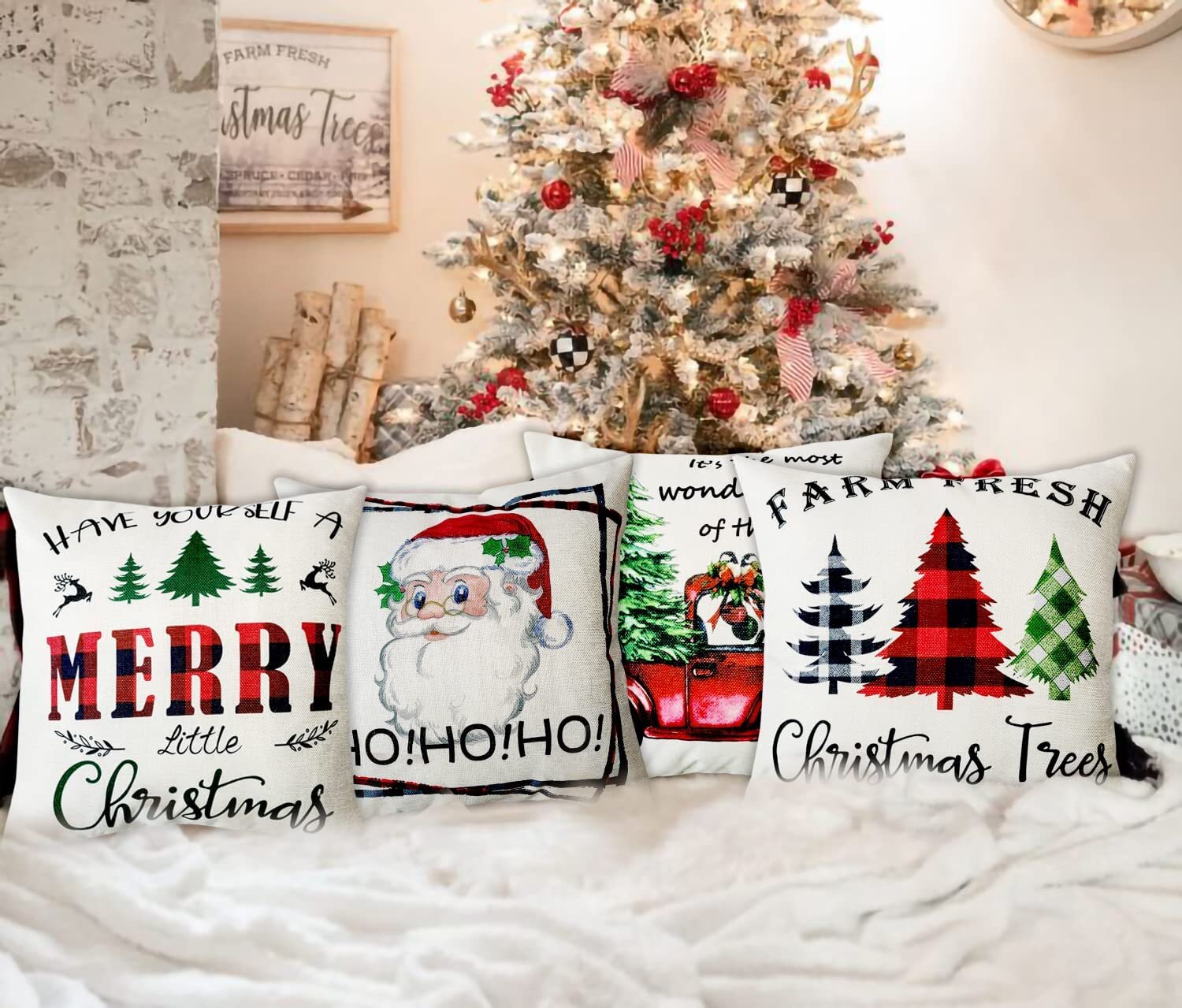 Rectangle Christmas Tree Snowflake Santa Pillow Case Linen Cushion Cover Decor D 