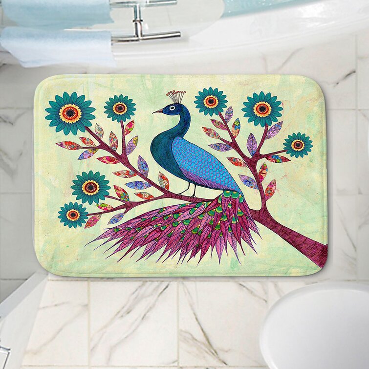 Gorgeous Peacock Feathers Floor Memory Foam Carpet Rug Non-slip Door Bath Mat 