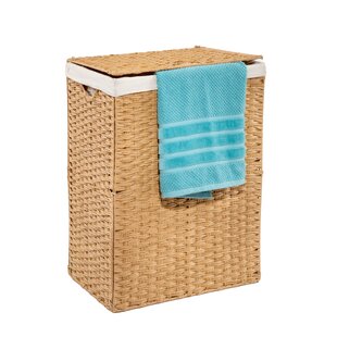 Beige Laundry Room,and Balconies Greenstell Double Laundry Hamper with Lid and Oval Handles for Easy Movement Foldable Grid Laundry Hamper Basket with Mesh Pockets Used in Bedrooms 