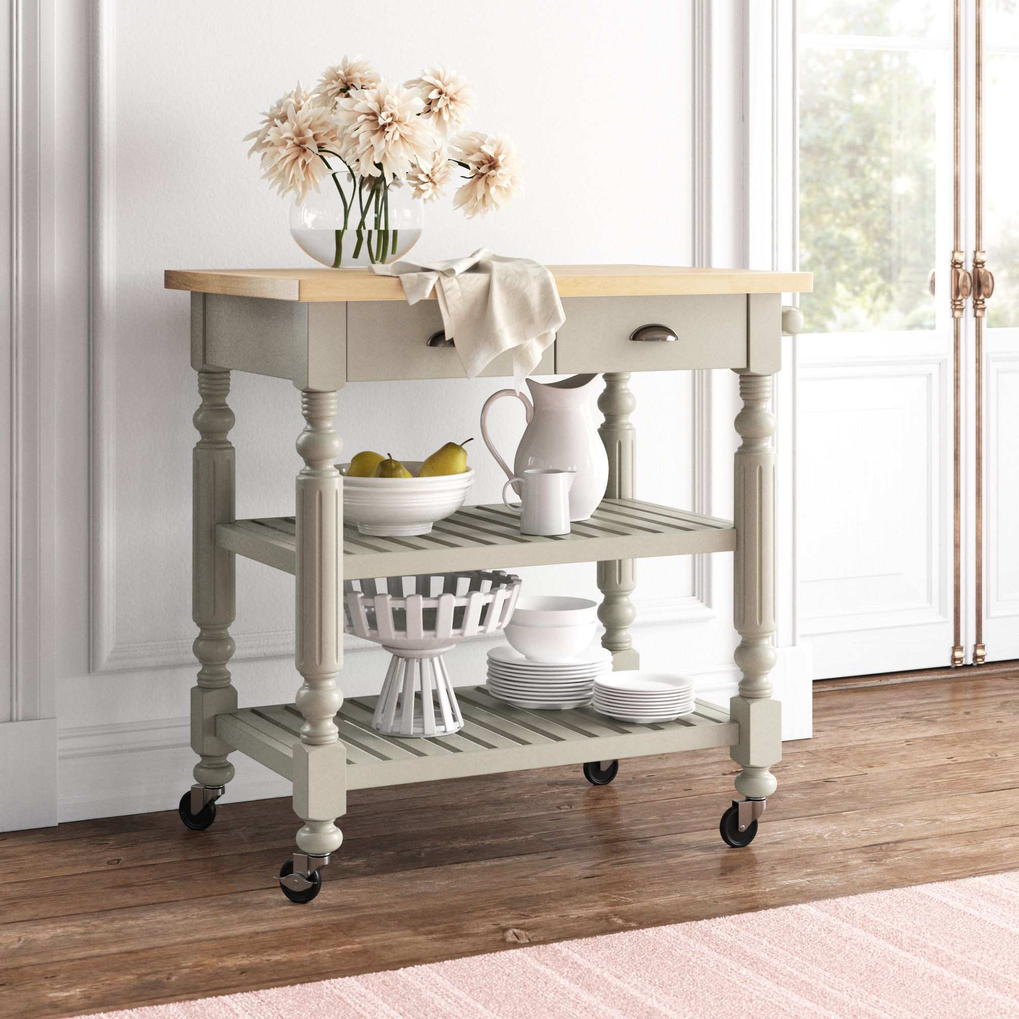 Kelly Clarkson Home Edelie 36'' Wide Rolling Kitchen Cart With Solid ...