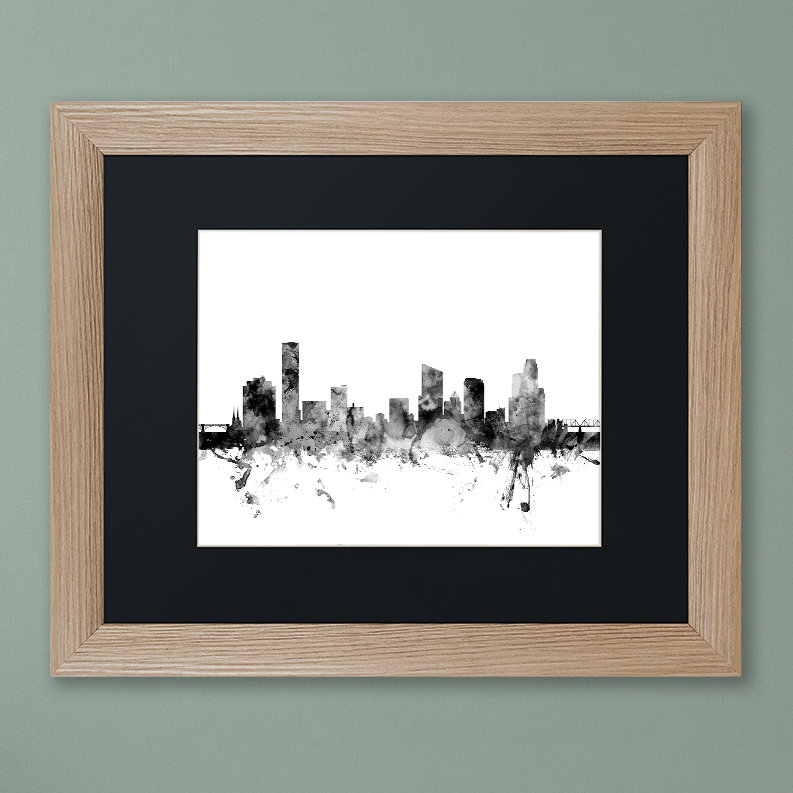 Trademark Art Grand Rapids Mi Skyline B W Framed Graphic Art