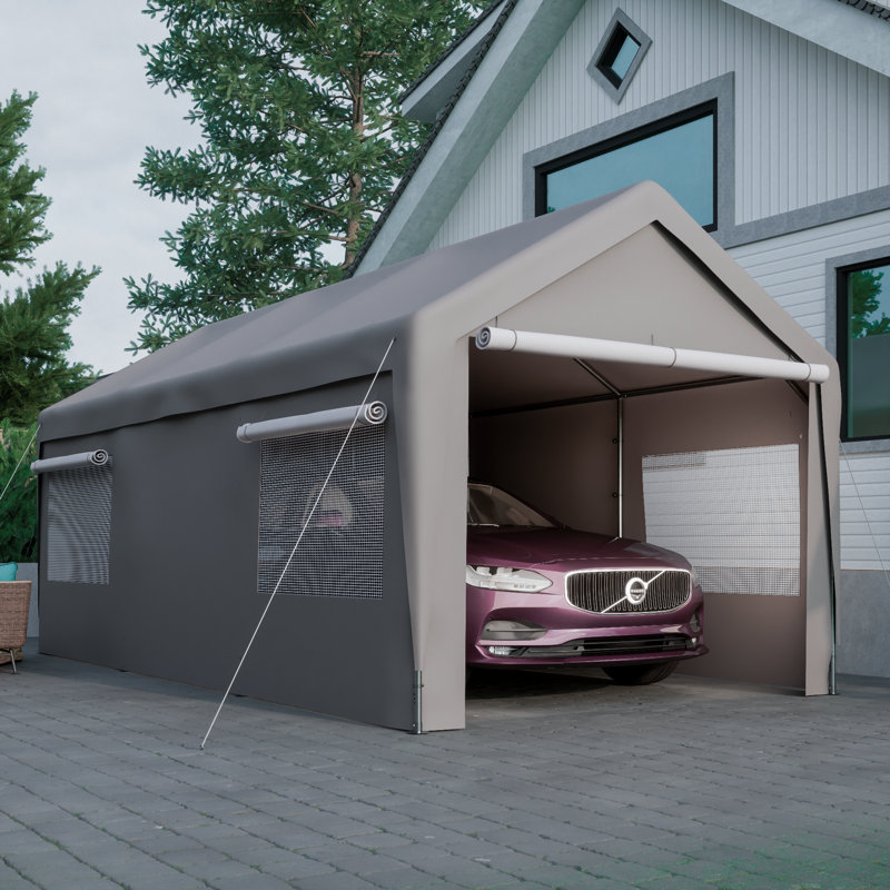 10 Ft. W x 20 Ft. D Carport Galvanized Steel Portable Garage Storage Shed Canopy Canopy Color: Gray