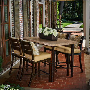 Go to store & view more images Bungalow Counter Height 5 Piece Sunbrella Dining Set with Cushions by Peak Season Inc.