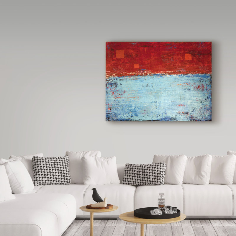 Trademark Art Lithosphere Red Blue Stripe Acrylic Painting Print