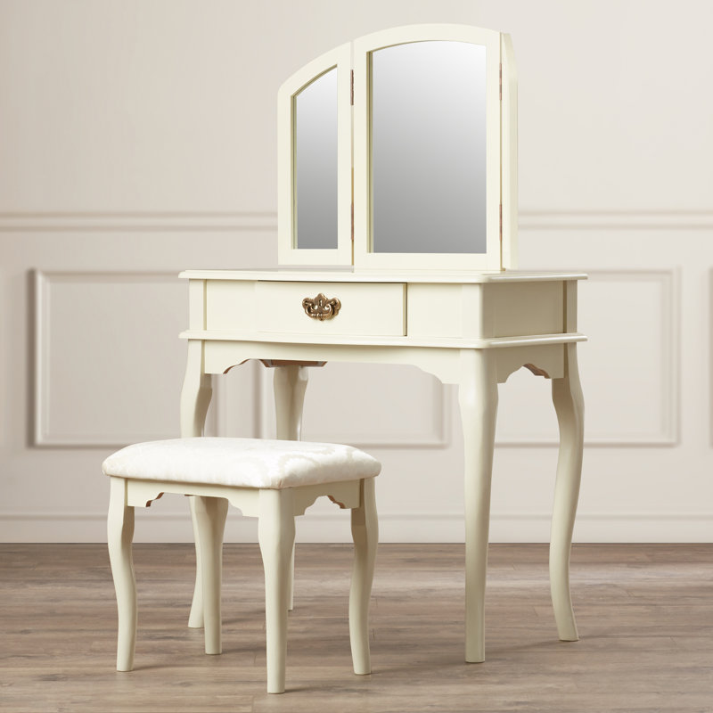 Charlton Home Dorfman 3 Piece Vanity Set With Trifold Mirror Dorfman 3 Piece Vanity Set With Trifold Mirror