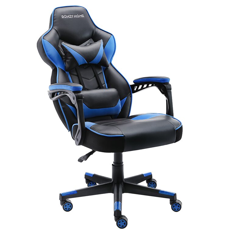 Home Office Desk Chair Computer Gaming Chair Ergonomic Executive Task Chair with Wheels Height Adjustable Swivel PU Leather Blue