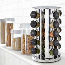 Data Deer Round 12 Empty Jars Spice Rack Organizer for Cabinet and Adjustable Spice Rack With 113 Preprinted Chalkboard Label,1 Chalk Mark Pen,1 Silicone Collapsible Funnel,Red 