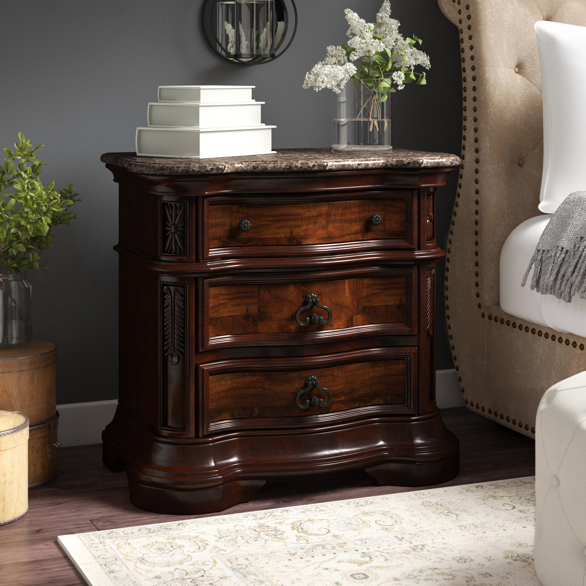 Astoria Grand Fletcher 3 Drawer Solid Wood Nightstand In Walnut Reviews Wayfair