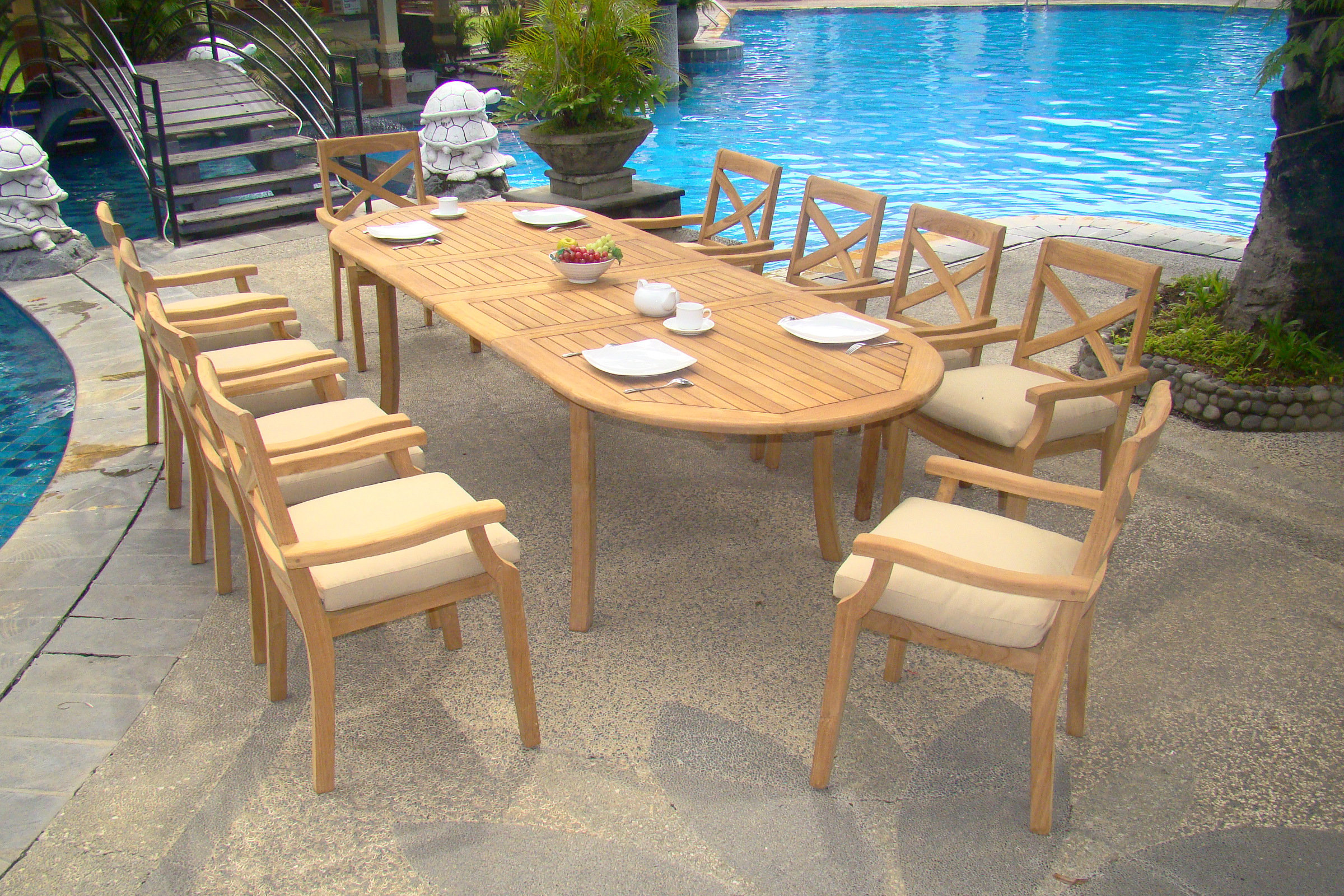 Rosecliff Heights Julien Oval 10 Person Teak Dining Set Wayfair