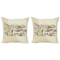 Wild West Landscape Illustration Mountains Desert Plants Cowboys on Horses Beige Black 24 Cushion Cover for Couch Living Room Car Ambesonne Western Decorative Throw Pillow Case Pack of 4 