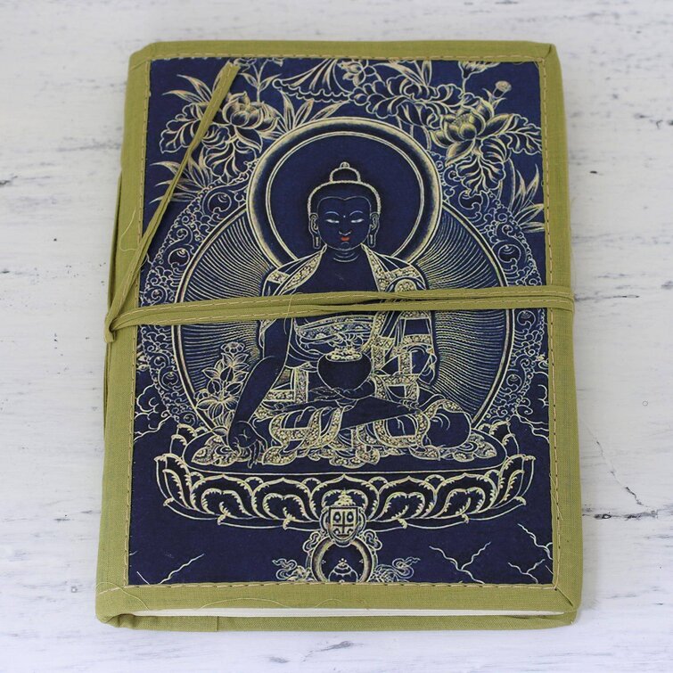 Handmade Journal Travelogue Diary,Vintage Hand of Buddha Art, Acid-Free Handmade Paper, Flat Open, Hard Bound, Swiss Binding, A5 Size, 125 GSM, 140 Blank Deckle Edge Pages