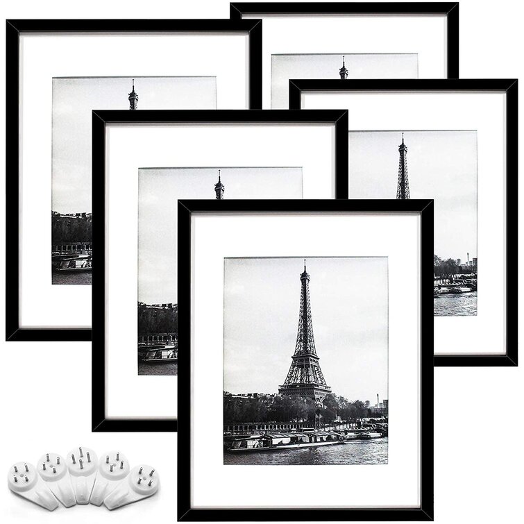 Latitude Run 12x16 Inch Wall Hanging Picture Frame 5 Pack Set With 8 5x11 Inch Mat Black Frame With Clear Plexiglass Wayfair