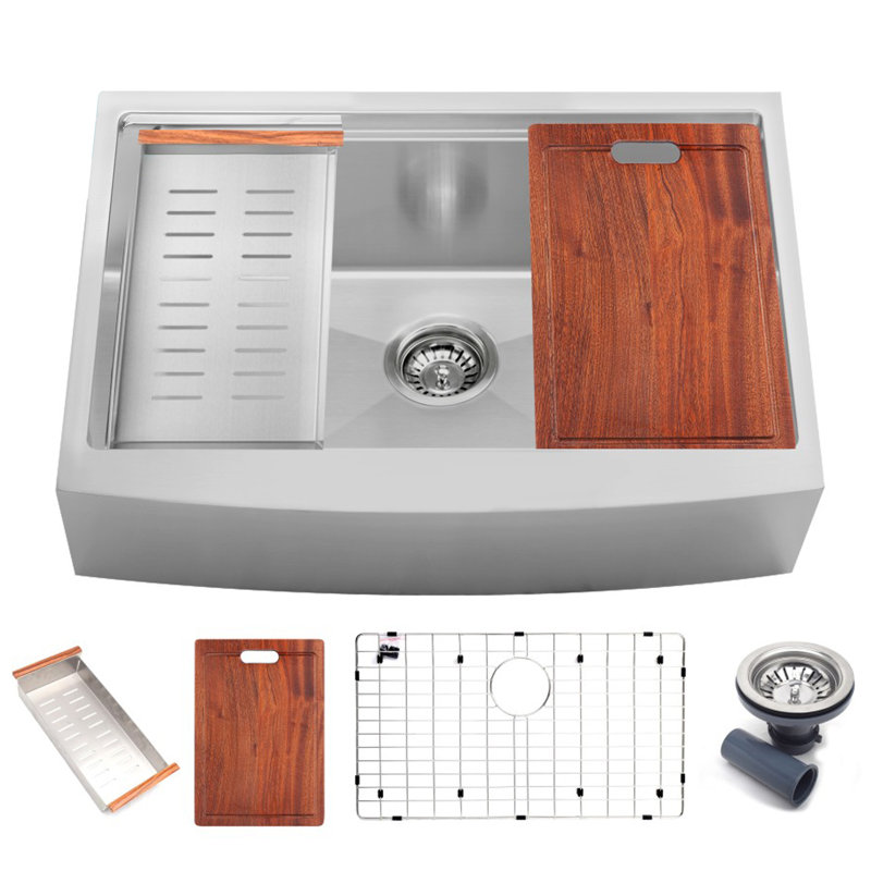 Koozzo Stainless Steel 33 X 21 Farmhouse Kitchen Sink With Basket Strainer Wayfair