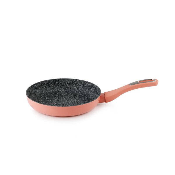 Durable Marble Granit Non Toxin Coated Saute Saucepan 28cm with Lid Wood Effect Handles This Skillet Saucepan is Suitable for Induction and Any Stove