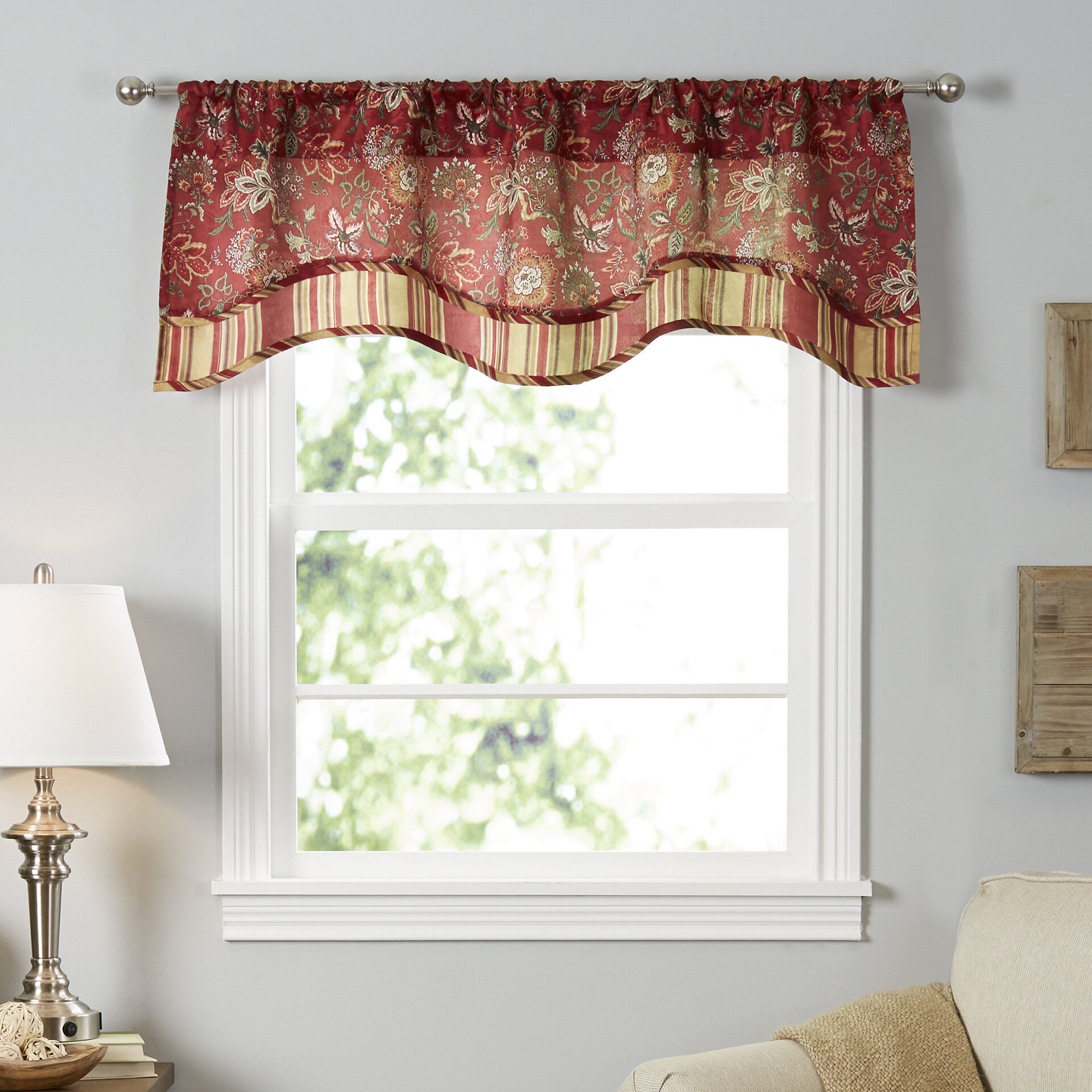 Traditions by Waverly Navarra Floral Scalloped 52'' Window Valance ...