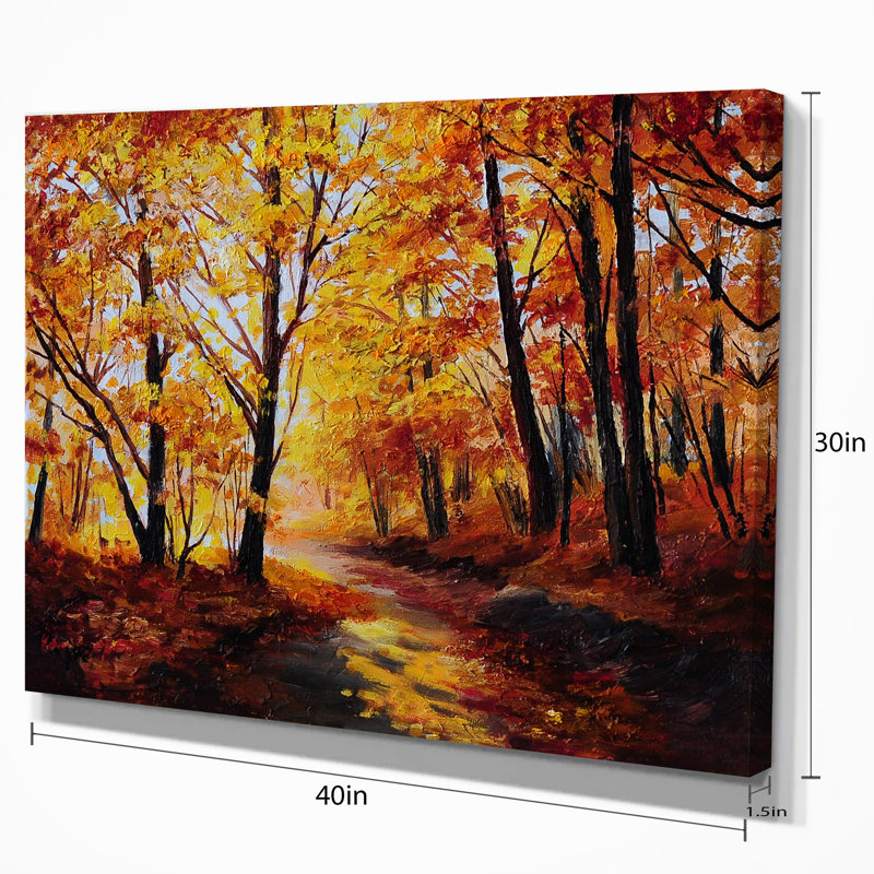 Designart Forest In Autumn Landscape Painting Print On Wrapped