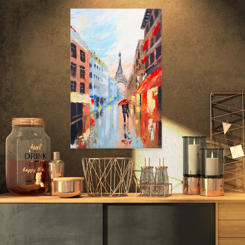 Designart Couple Walking In Paris Romance Painting Print On Wrapped Canvas Wayfair