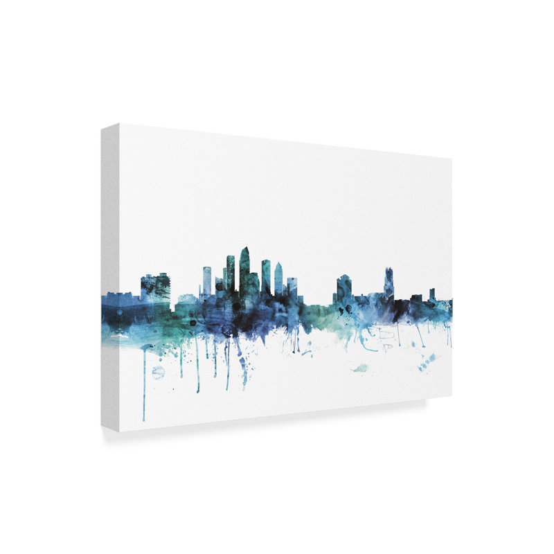 Wrought Studio Tampa Florida Blue Teal Skyline Graphic Art Print