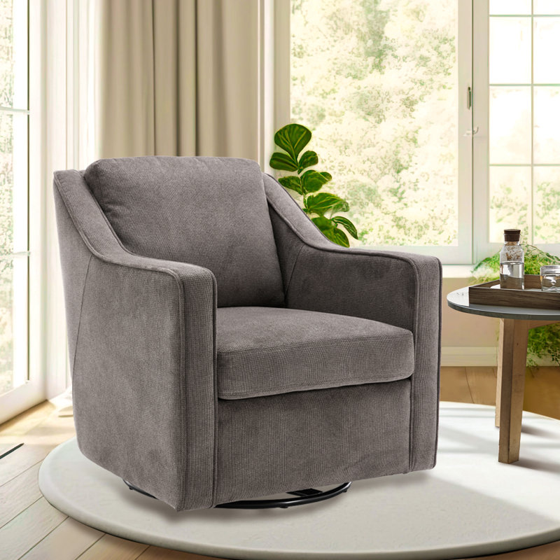 Charitini Big & Tall Removable Wide Swivel Accent Chair, Full Back Upholstered Fabric Lounge Chair, 360° Rotation, Modern Living Room Accent Chair Fabric: Linen blend-Grey