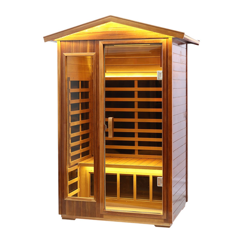 KISRAIS Outdoor 2 Person Far Infrared Sauna withstand Outdoor Temp -5?-104? Low EMF Sauna Room for Home-8 Low EMF Heaters-Chromotherapy-Bluetooth Speakers Wood Species: Red Cedar(incomplete only boxes A y C)