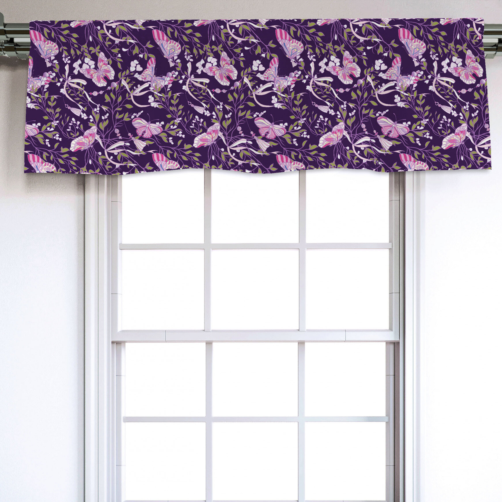 Bless international Floral Sateen Ruffled 54'' Window Valance in Dark ...