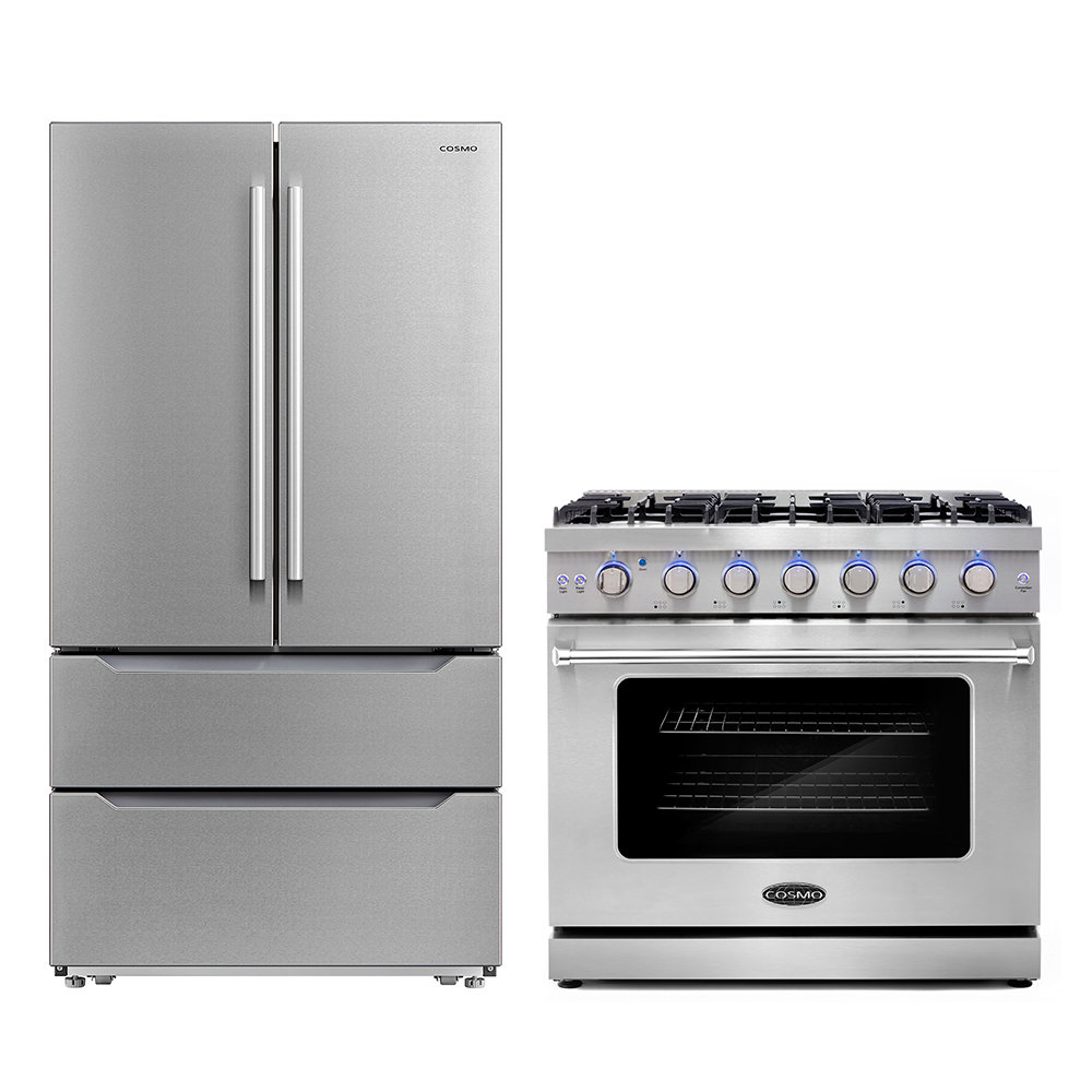 Cosmo 2 Piece Kitchen Appliance Package with French Door Refrigerator