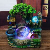 House Style Water Fountain with Wheel Running Crystal Ball and LED Light 