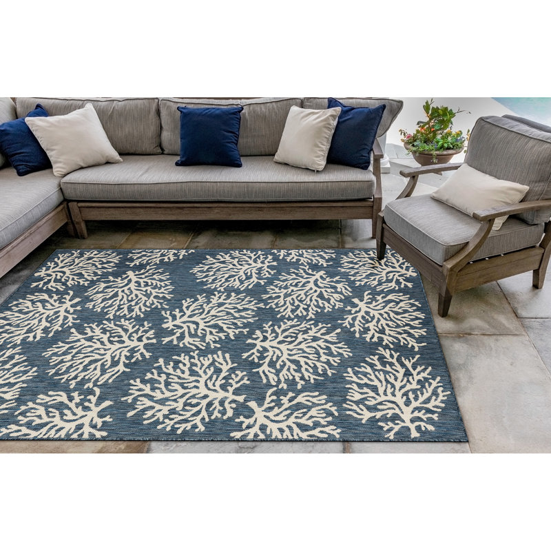 Highland Dunes Maner Carmel Coral Navy Indoor Outdoor Area Rug