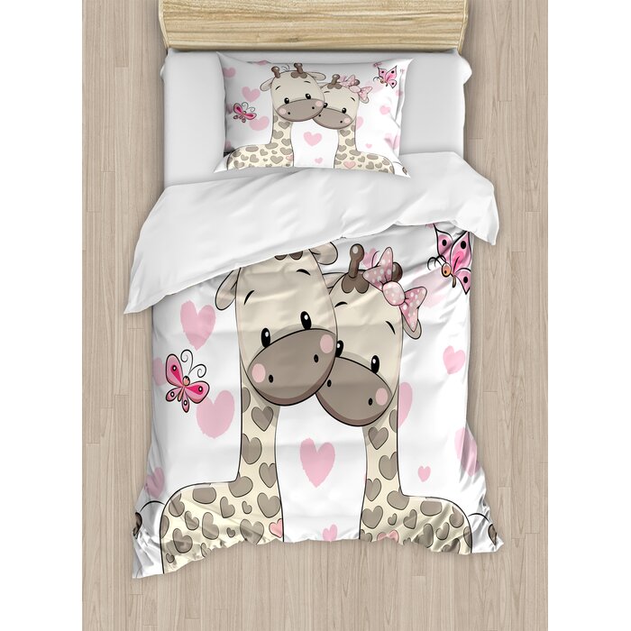 East Urban Home Cute Giraffes Baby In Pure Love With Butterflies