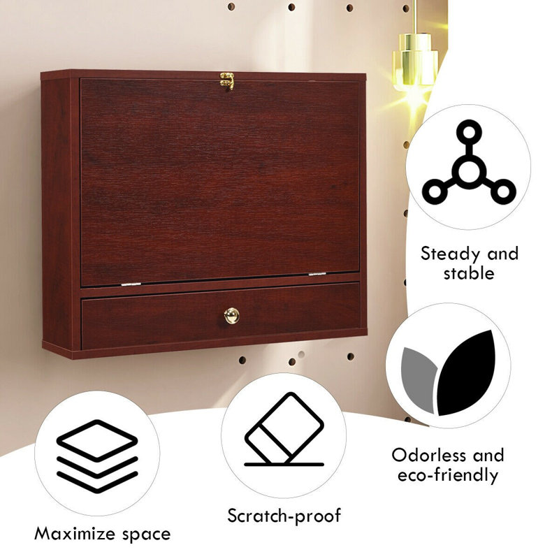 Latitude Run Wall Mounted Folding Laptop Desk Hideaway Storage With Drawer Wayfair