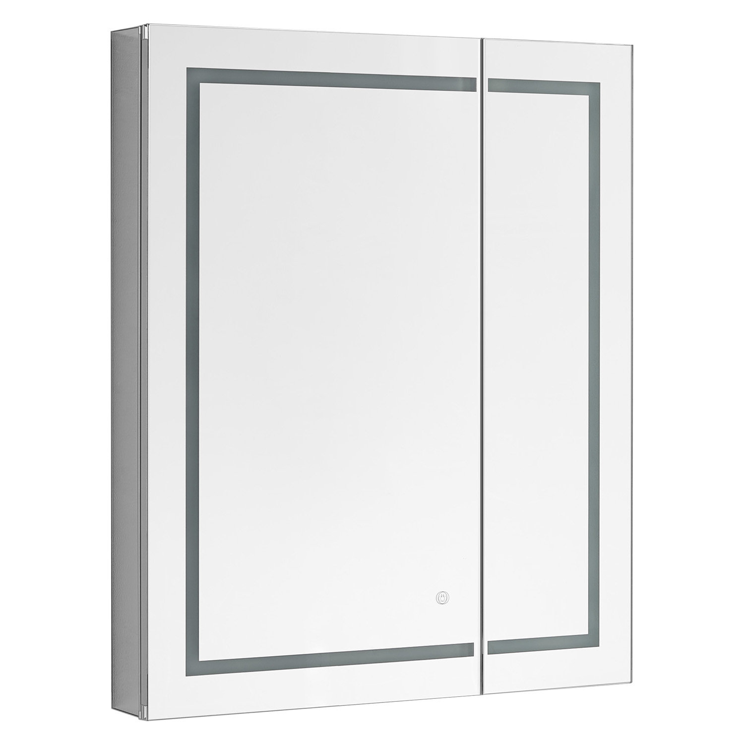 Orren Ellis Aberdash Recessed Or Surface Mount Frameless 2 Doors Medicine Cabinet With 3 Adjustable Shelves And Led Lighting And Electrical Outlet Wayfair Ca
