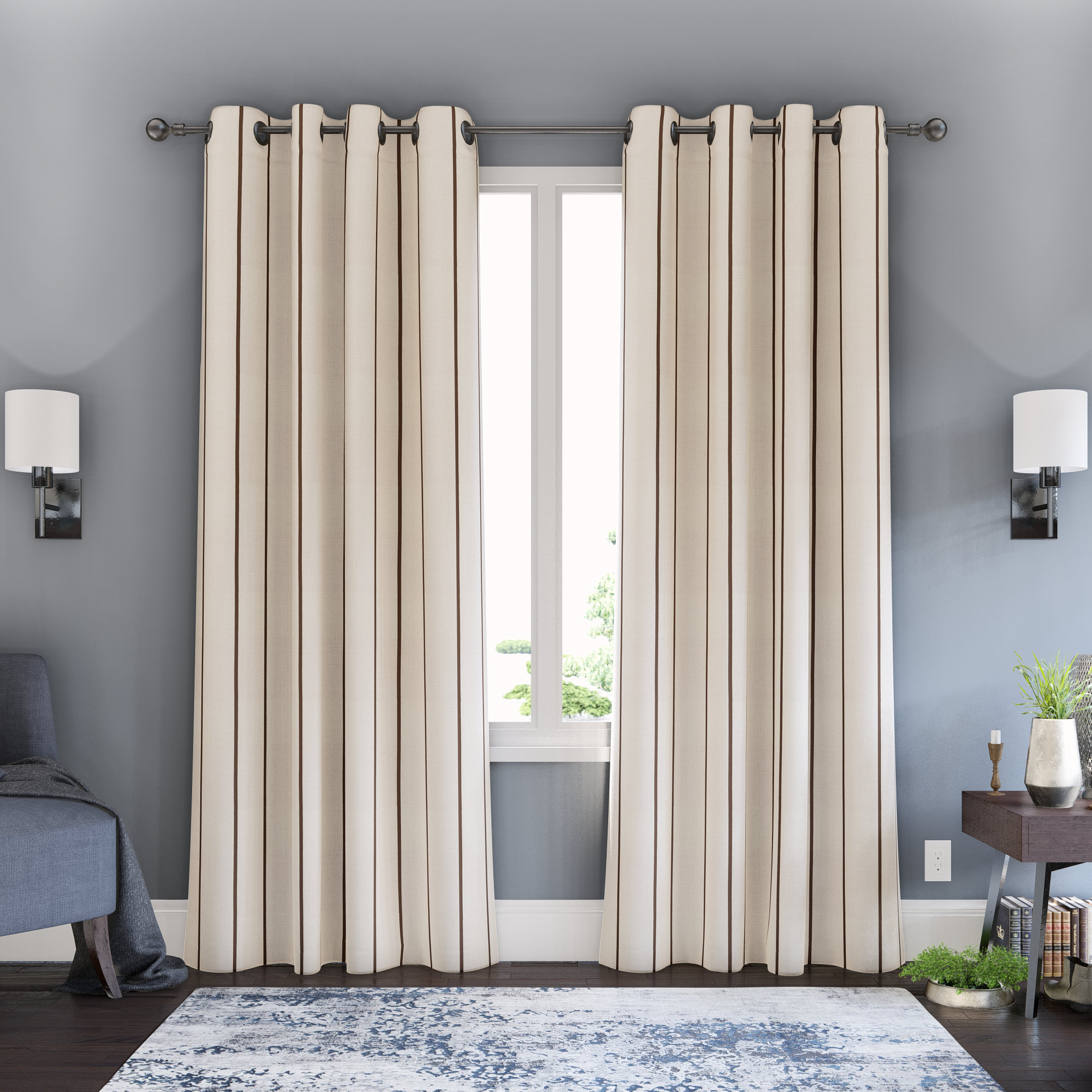 Alcott Hill Bargas Striped Room Darkening Grommet Curtain Panels