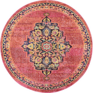 Pink Rugs You Ll Love Wayfair Lundy Traditional Medallion Pink Yellow Area Rug