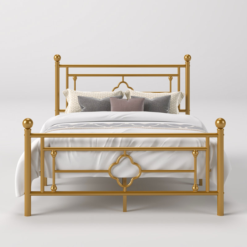 Eroftei Metal Open-Frame Bed Size: Queen, Color: Gold