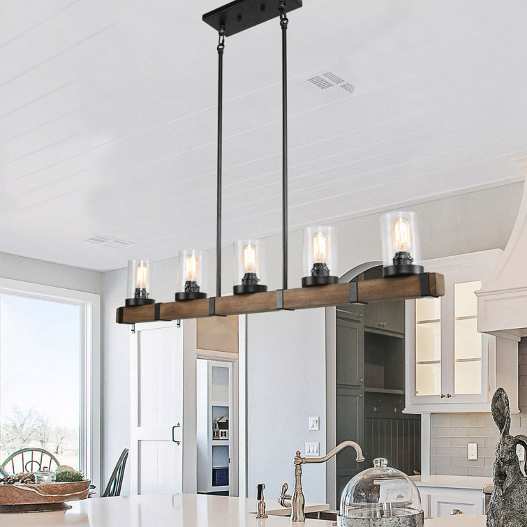 Union Rustic Smither 5 Light Kitchen Island Linear Pendant With Wood Accents Reviews Wayfair
