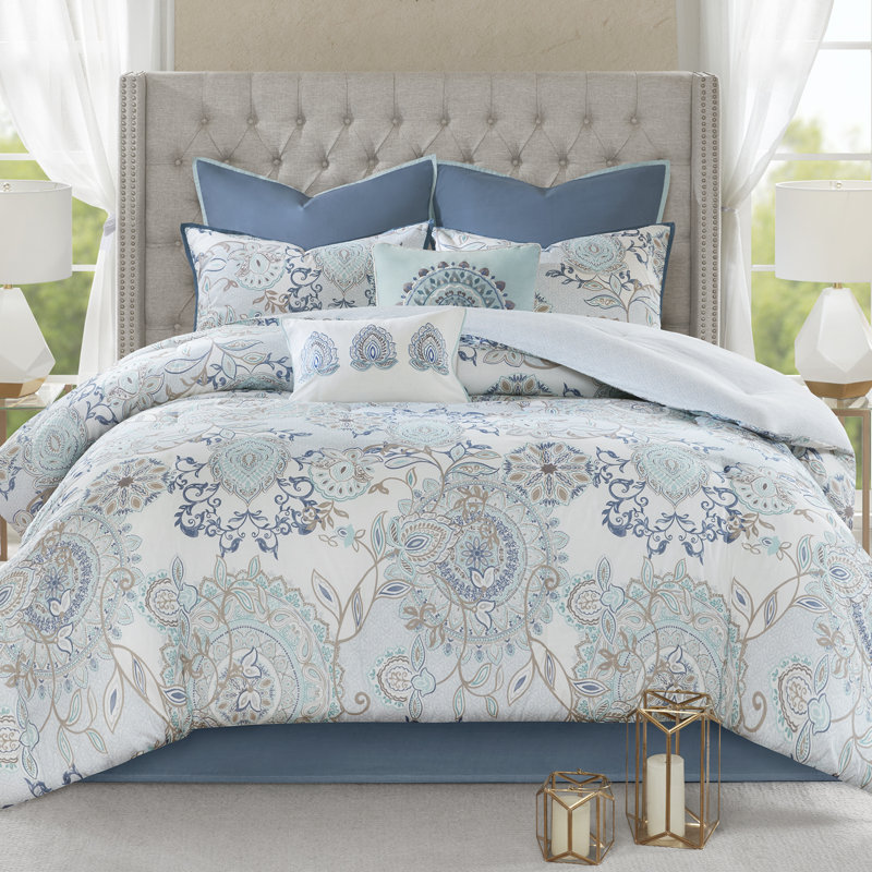 Charlton Home Kinsley Reversible Floral 8 Piece Comforter Set Reviews Wayfair + legacy 10 piece king comforter set taupe. kinsley reversible floral 8 piece comforter set