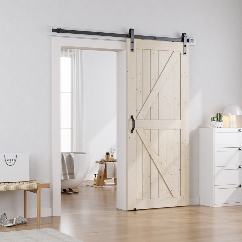 Paneled Solid Wood Unfinished Barn Door with Installation Hardware Kit Size: 42" x 96"