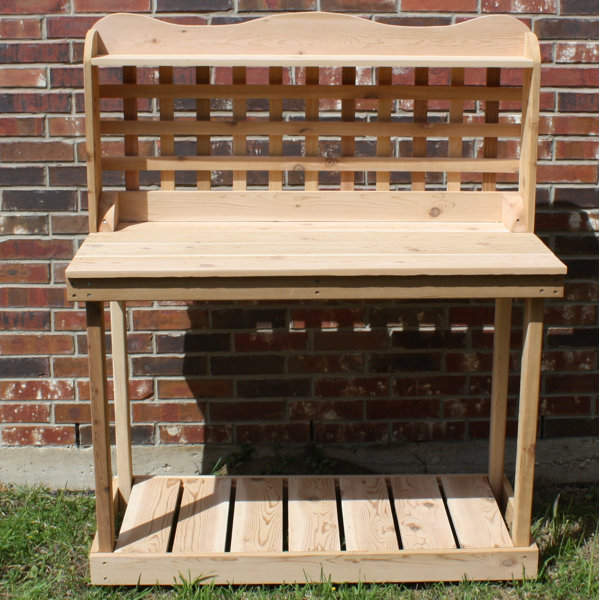 Freeport Park Gavril Lattice Back Decorative Cedar Potting Bench Wayfair