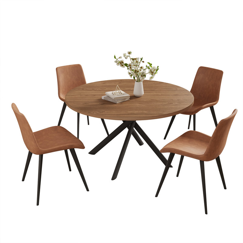 (chairs only, incomplete) Rohun 45.3"L Round Modern Kitchen Dining Table with 32.4"H Dining Chair Chair Color: Brown/Black