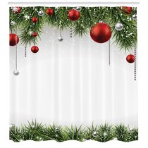 Christmas Gold Balls On Tree Happy New Year Bathroom Fabric Shower Curtain Set 