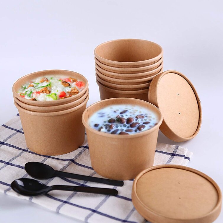 Download Glaustoncn 30 Pack 12oz Microwavable Kraft Paper Food Cups Disposable Soup Cups With Lids Soup Bowls With Lids Soup Containers Disposable To Go Containers For Restaurants Delis Cafes Wayfair